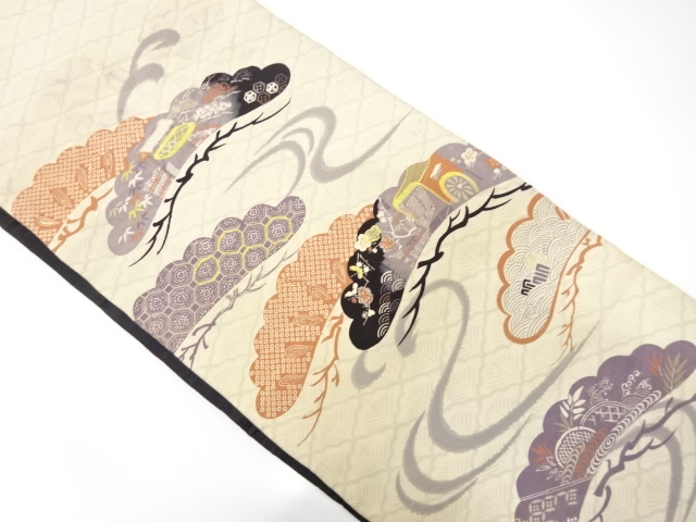 JAPANESE KIMONO / ANTIQUE CHUYA OBI / SILK / EMBROIDERY / CARRIAGE